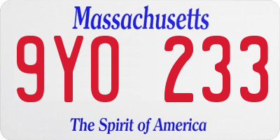 MA license plate 9YO233