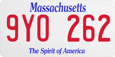 MA license plate 9YO262