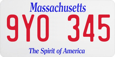 MA license plate 9YO345