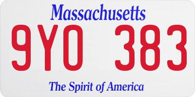 MA license plate 9YO383