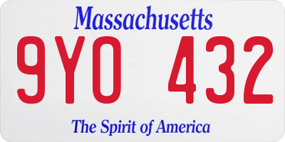 MA license plate 9YO432