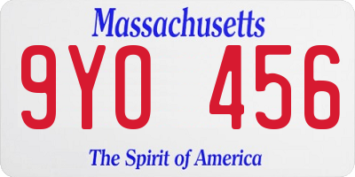 MA license plate 9YO456