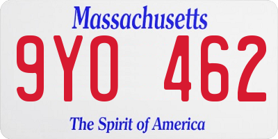 MA license plate 9YO462