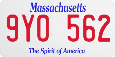 MA license plate 9YO562