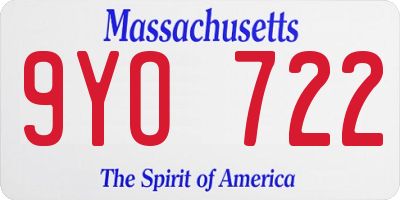 MA license plate 9YO722