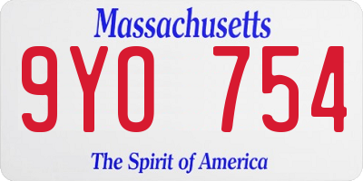 MA license plate 9YO754