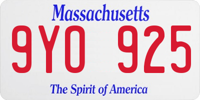 MA license plate 9YO925