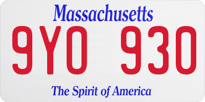 MA license plate 9YO930