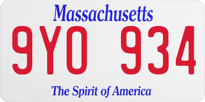 MA license plate 9YO934