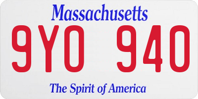 MA license plate 9YO940