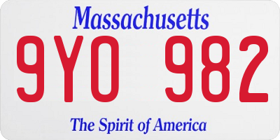 MA license plate 9YO982