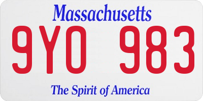 MA license plate 9YO983