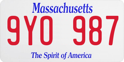 MA license plate 9YO987