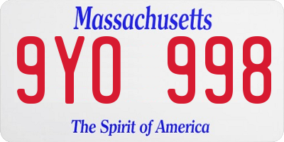 MA license plate 9YO998
