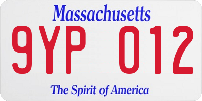 MA license plate 9YP012