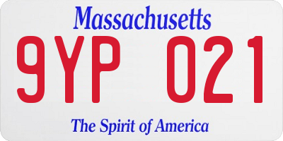 MA license plate 9YP021