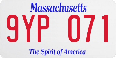 MA license plate 9YP071