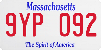 MA license plate 9YP092