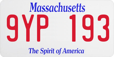 MA license plate 9YP193