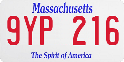 MA license plate 9YP216