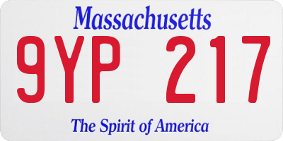 MA license plate 9YP217