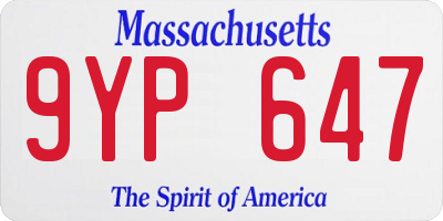 MA license plate 9YP647