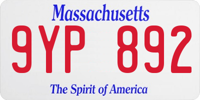 MA license plate 9YP892