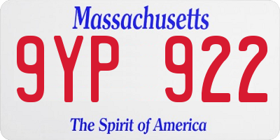 MA license plate 9YP922