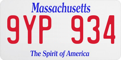 MA license plate 9YP934