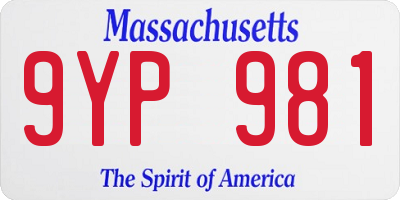 MA license plate 9YP981