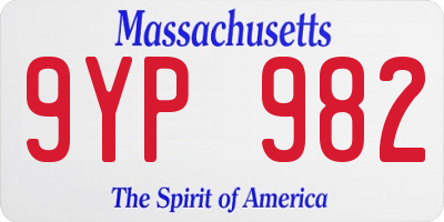 MA license plate 9YP982