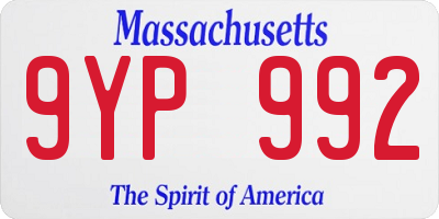 MA license plate 9YP992