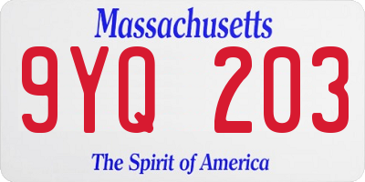 MA license plate 9YQ203