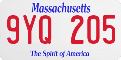MA license plate 9YQ205