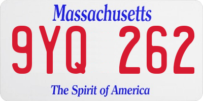 MA license plate 9YQ262