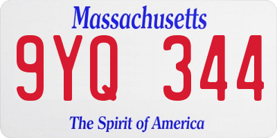 MA license plate 9YQ344
