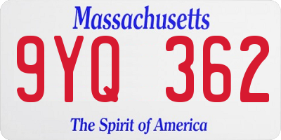 MA license plate 9YQ362