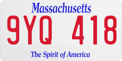 MA license plate 9YQ418