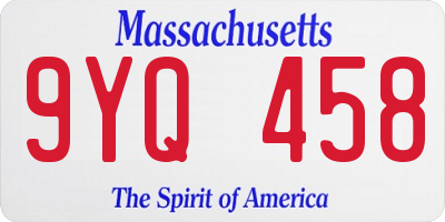 MA license plate 9YQ458