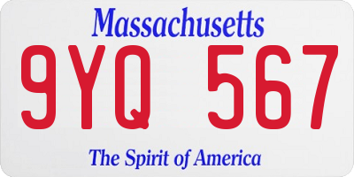 MA license plate 9YQ567