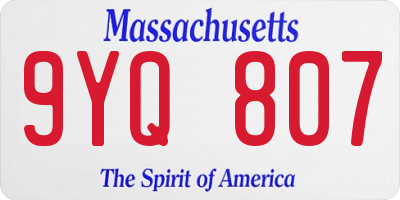 MA license plate 9YQ807