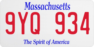 MA license plate 9YQ934