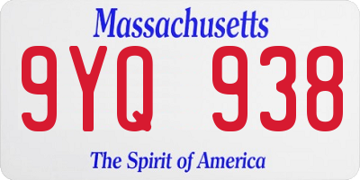 MA license plate 9YQ938