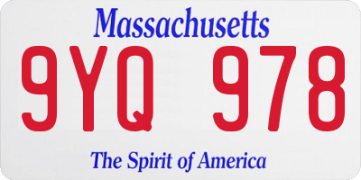MA license plate 9YQ978