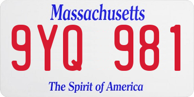 MA license plate 9YQ981