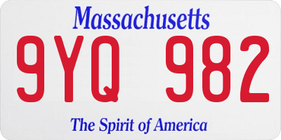 MA license plate 9YQ982