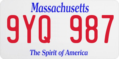 MA license plate 9YQ987