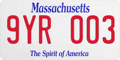 MA license plate 9YR003
