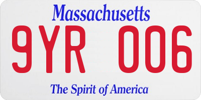 MA license plate 9YR006