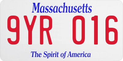 MA license plate 9YR016